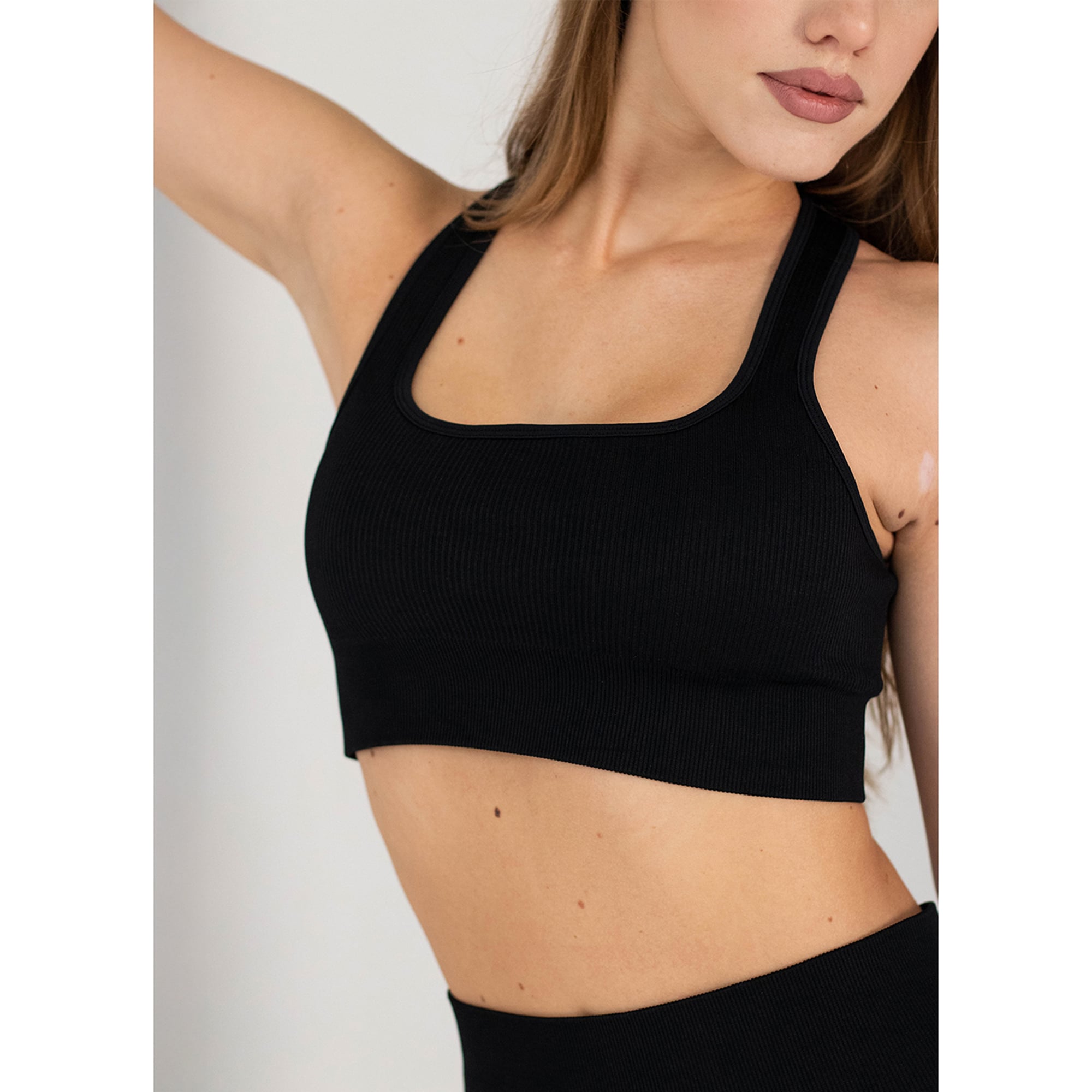 Безшовний спортивний топ жіночий Flexit Flex Top Cut-Out Fit в рубчик, Black-Black, розмір S