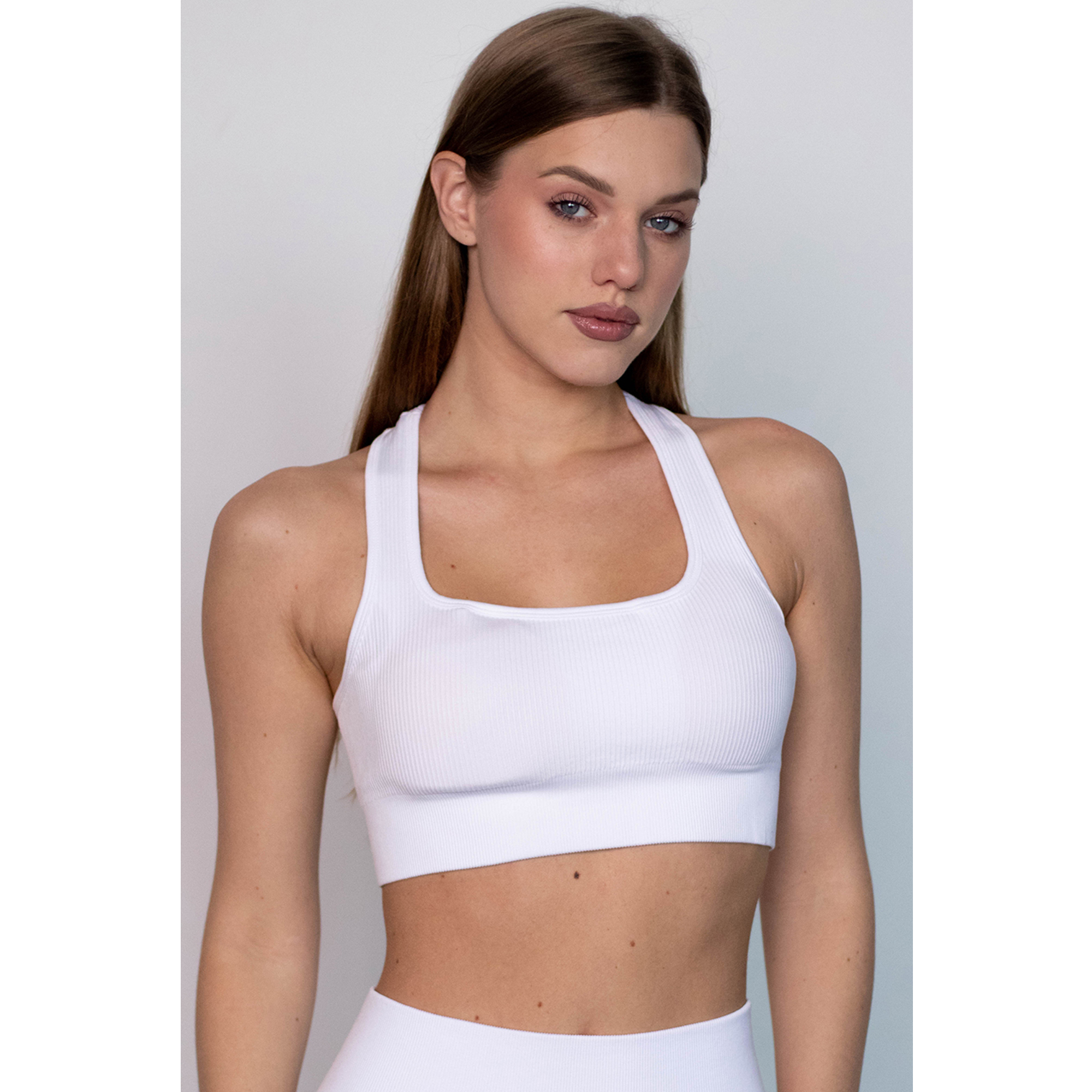 Безшовний спортивний топ жіночий Flexit Flex Top Cut-Out Fit в рубчик, White-White, розмір M